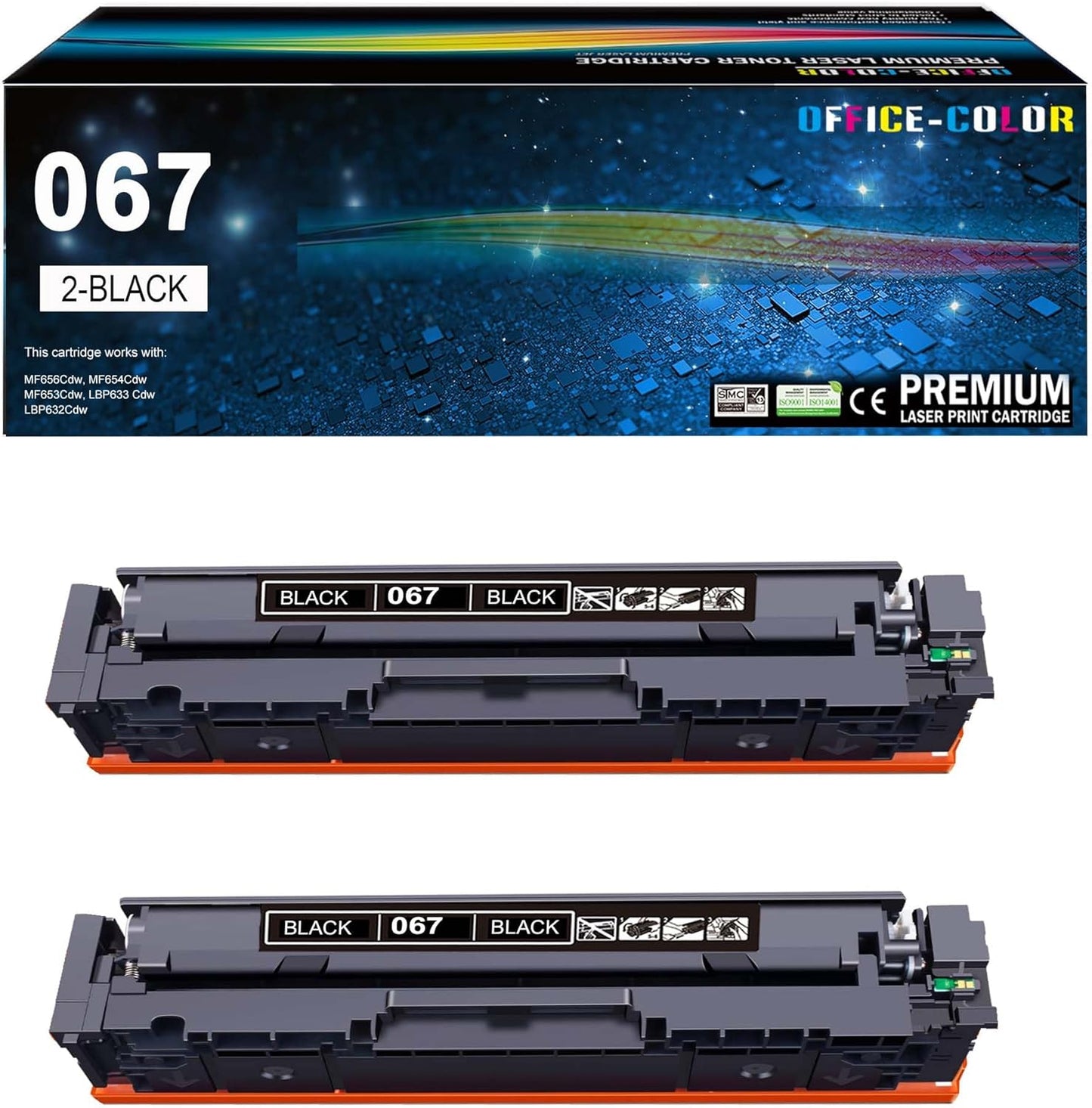 067 Black Toner Cartridge 2 Pack for Canon Printers - High Yield
