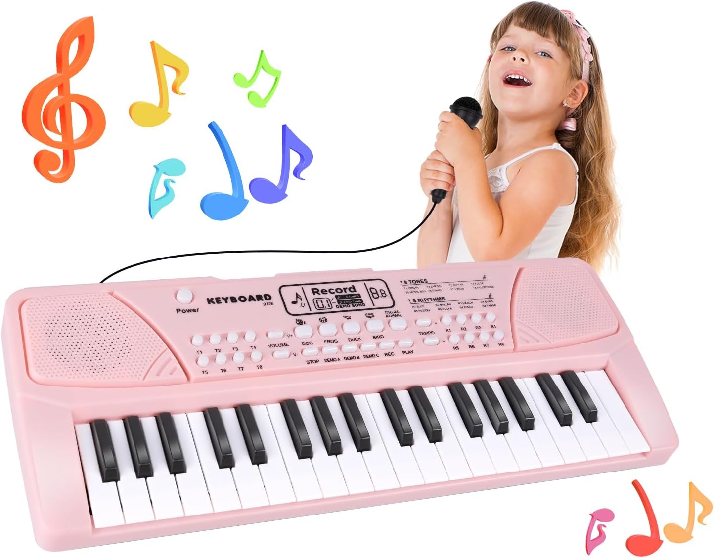 Kids Piano Keyboard with Microphone for Girls, Pink