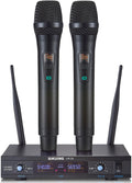 Wireless Microphone System Dual UHF Handheld Mics - Clear 300ft Range