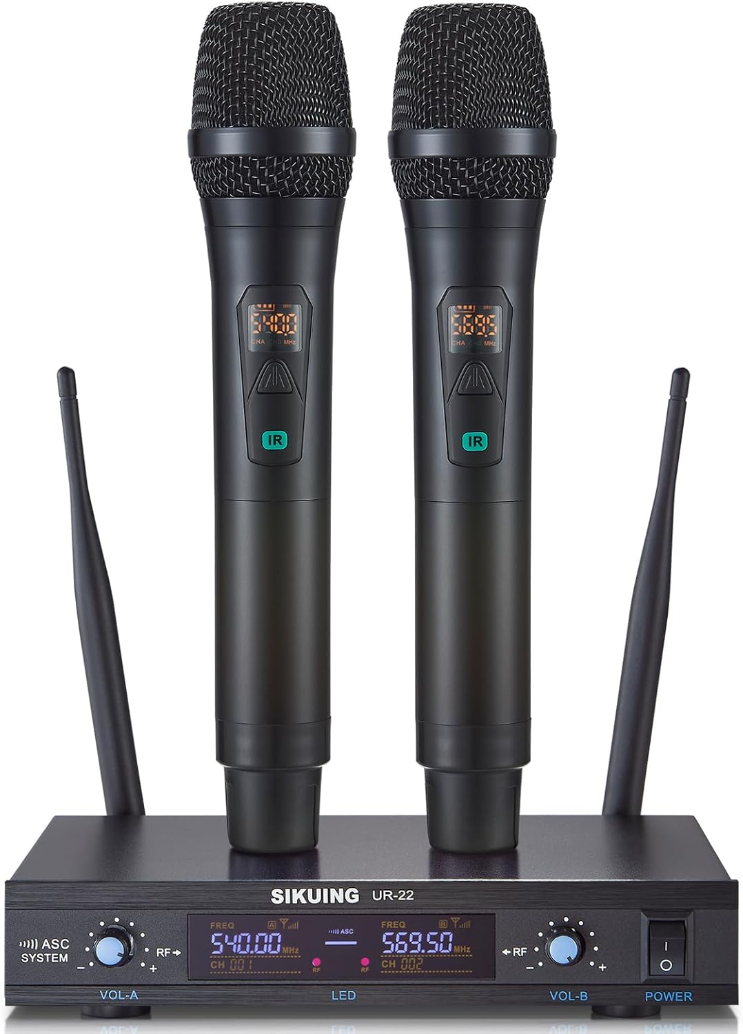 SIKUING Metal Dual Pro Wireless Mic System - 300ft Range, 2 Handheld