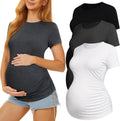 3 Pack Womens Maternity Shirts - Crew Neck Short Sleeve (Style M9XZ)
