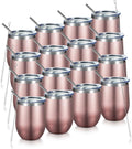 COMOOO Rose Gold 12 oz Stainless Steel Wine Tumbler, 16 Pack