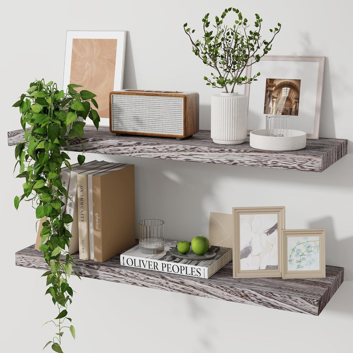 Rustic Wooden Floating Shelves for Wall - Set of 2, 24 Inch