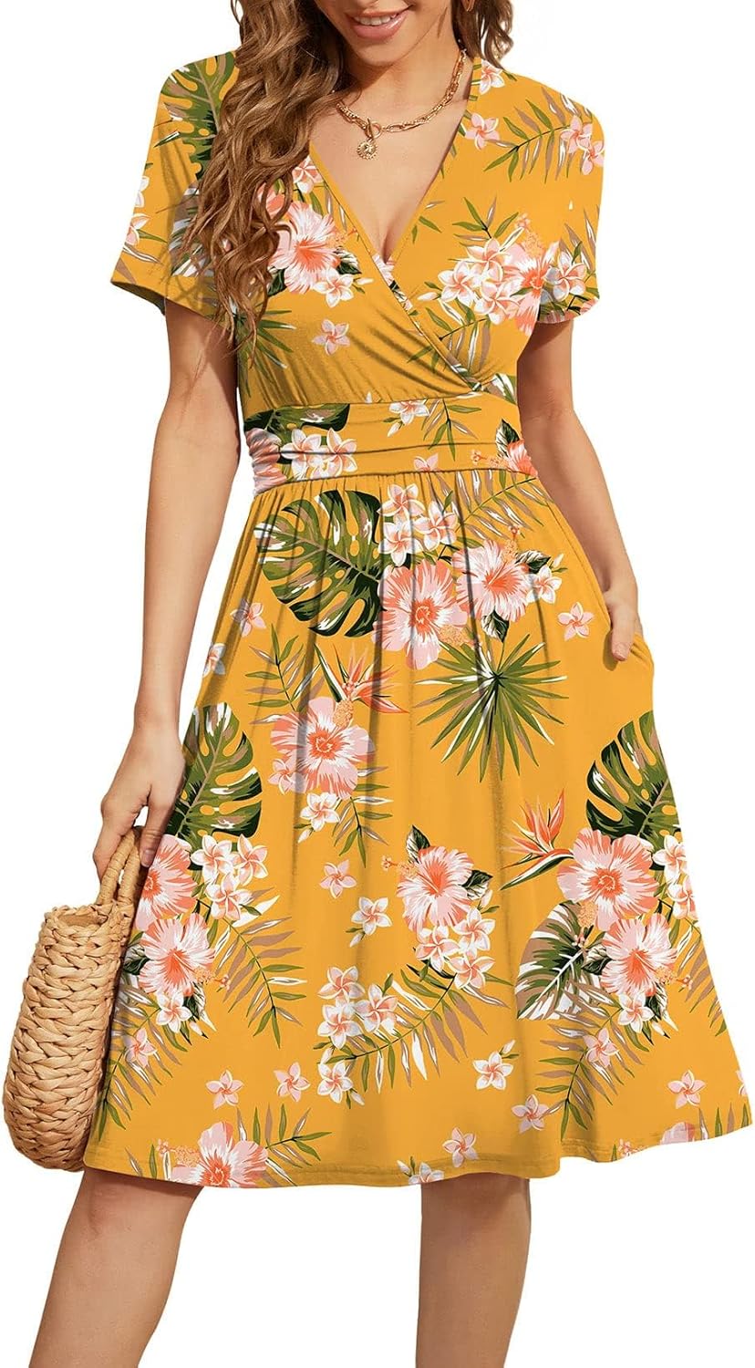 WEACZZY Women's Summer Short Sleeve Casual Floral Dresses