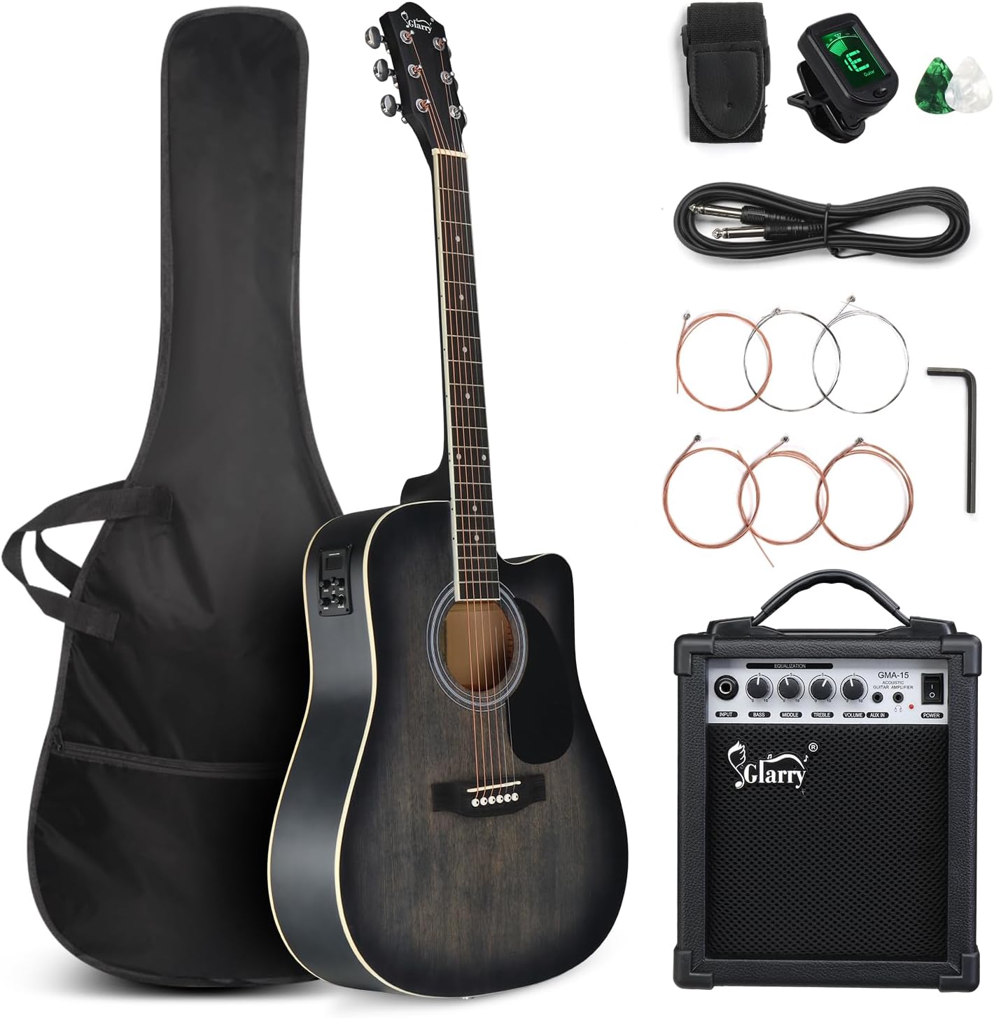 GLARRY 41'' Cutaway Acoustic Electric Guitar Bundle - Beginner Friendly!