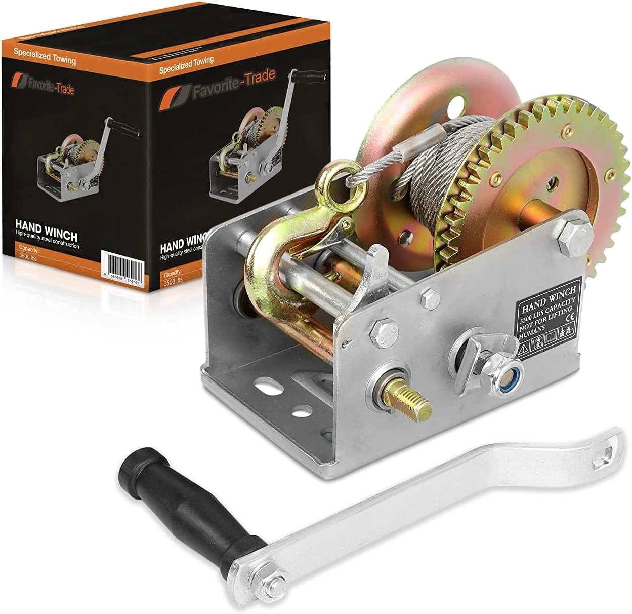 Durable Hand Crank Trailer Winch 3500 lbs for Towing Needs