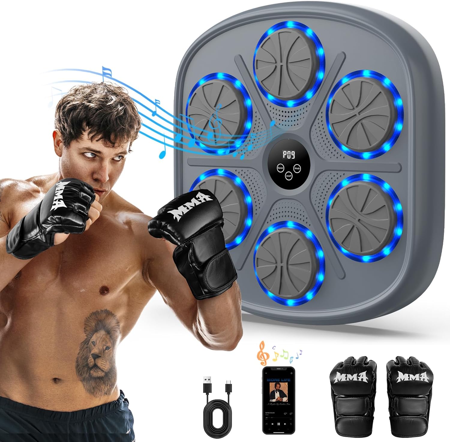 Wall Mounted Music Boxing: Adjustable Sound, Durable PU, Fitness at Home