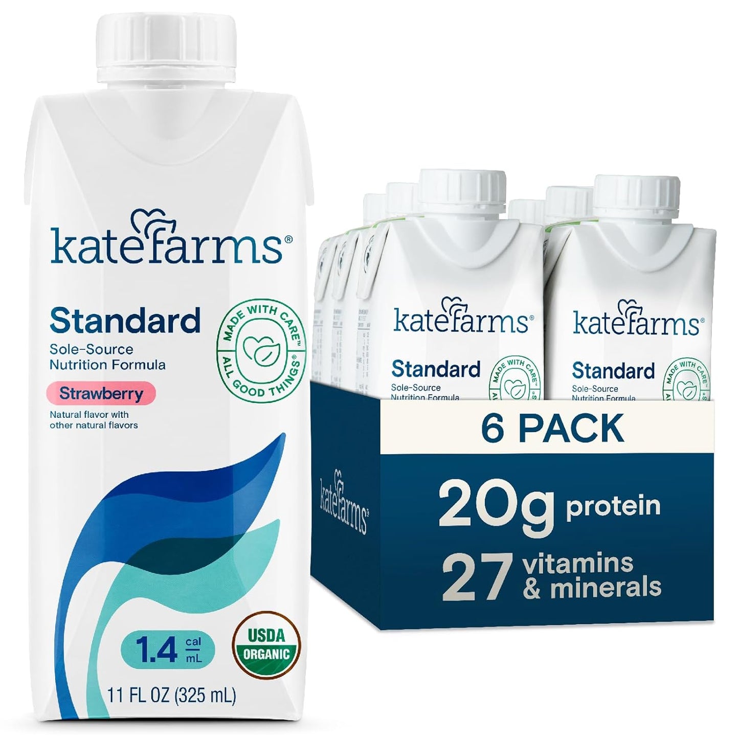 KATE FARMS Organic High Calorie Nutrition Shake, Strawberry Flavor