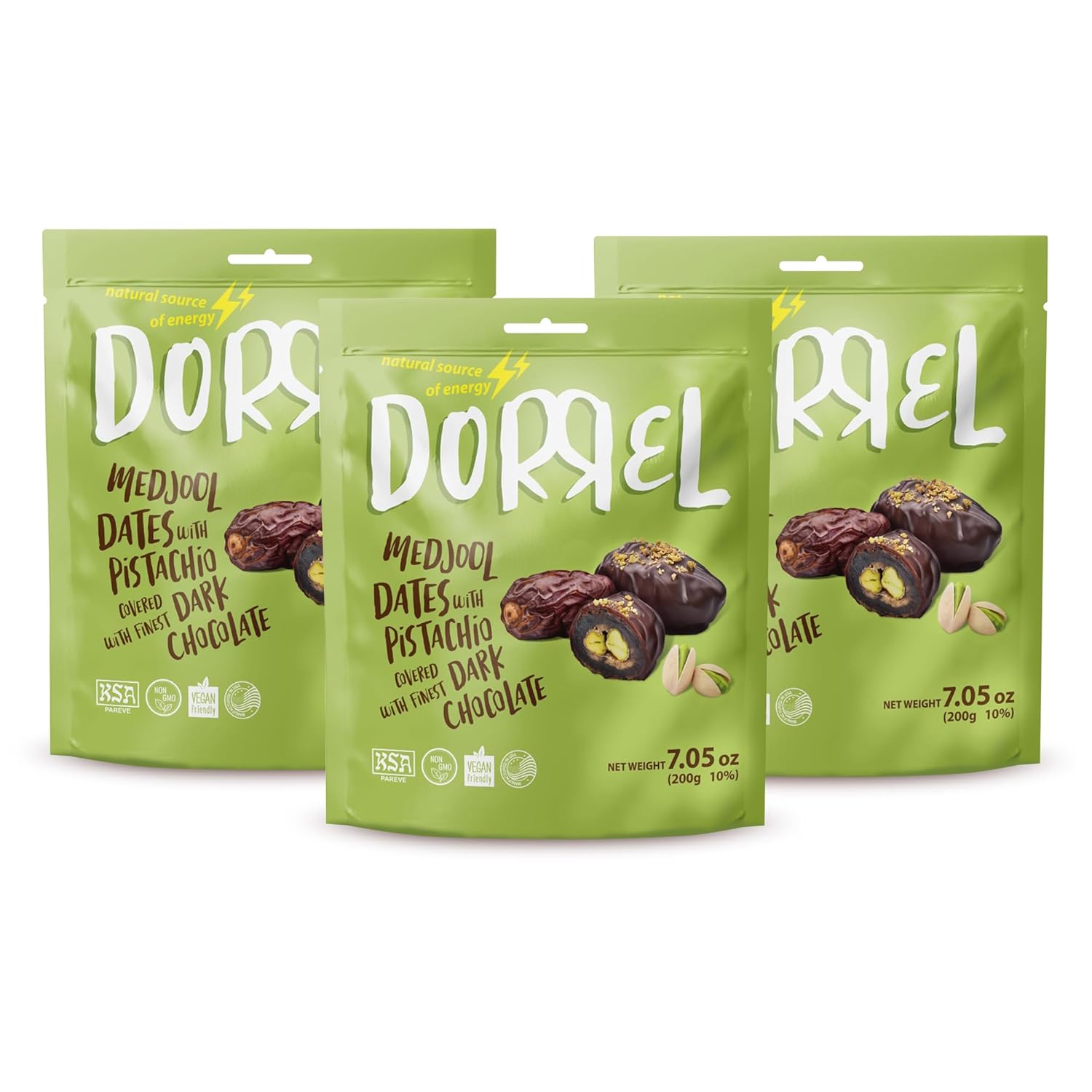 DORREL Belgian Dark Chocolate Covered Dates with Pistachio Snack