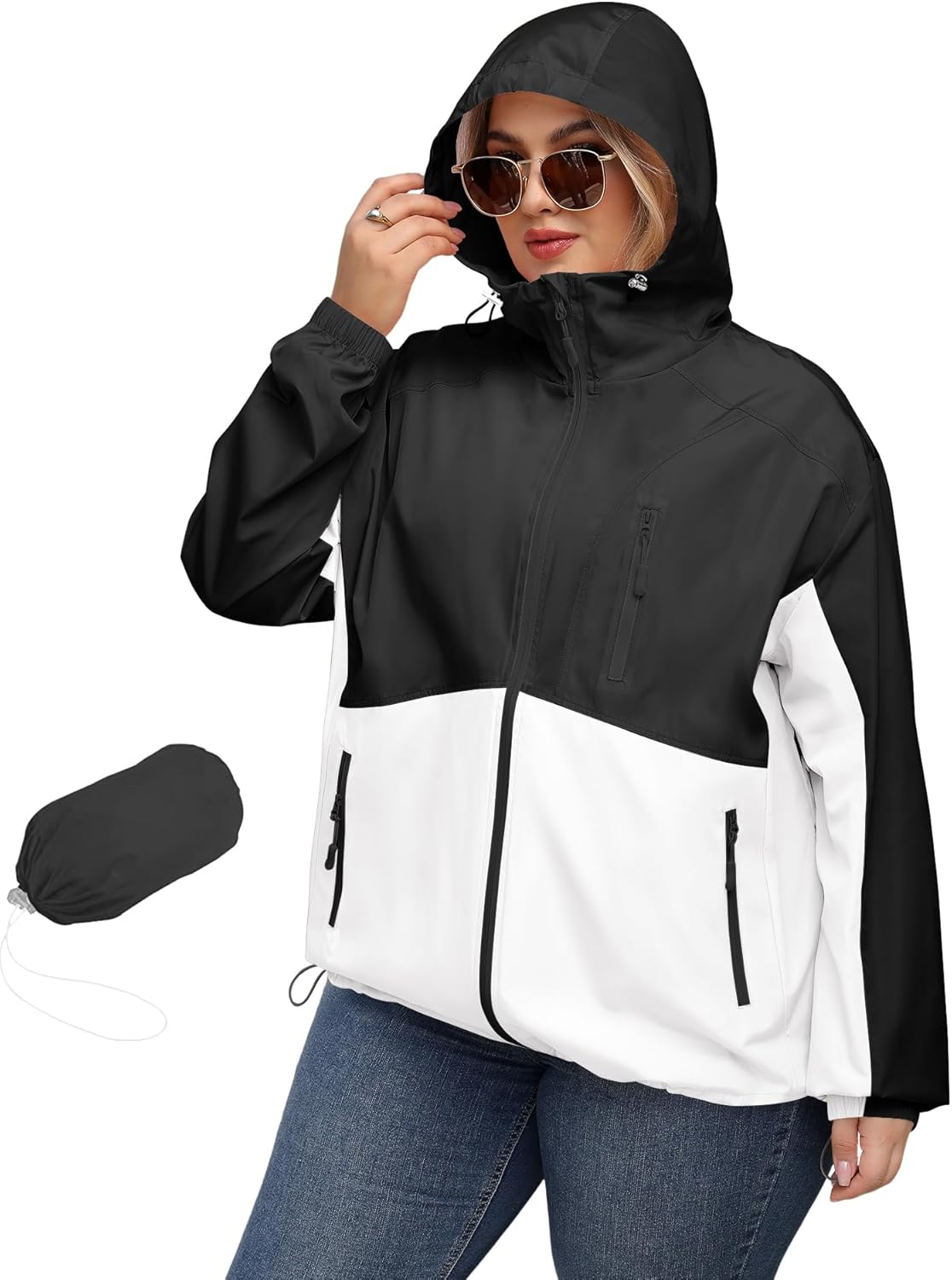 Plus Size Womens Rain Jacket with Hood for All Seasons