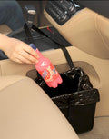 Car Trash Can Foldable Hanging Bin - Compact Vegan Leather Organizer