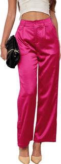 Women's Satin Wide Leg Pants for Weddings - High Rise Evening Trouser