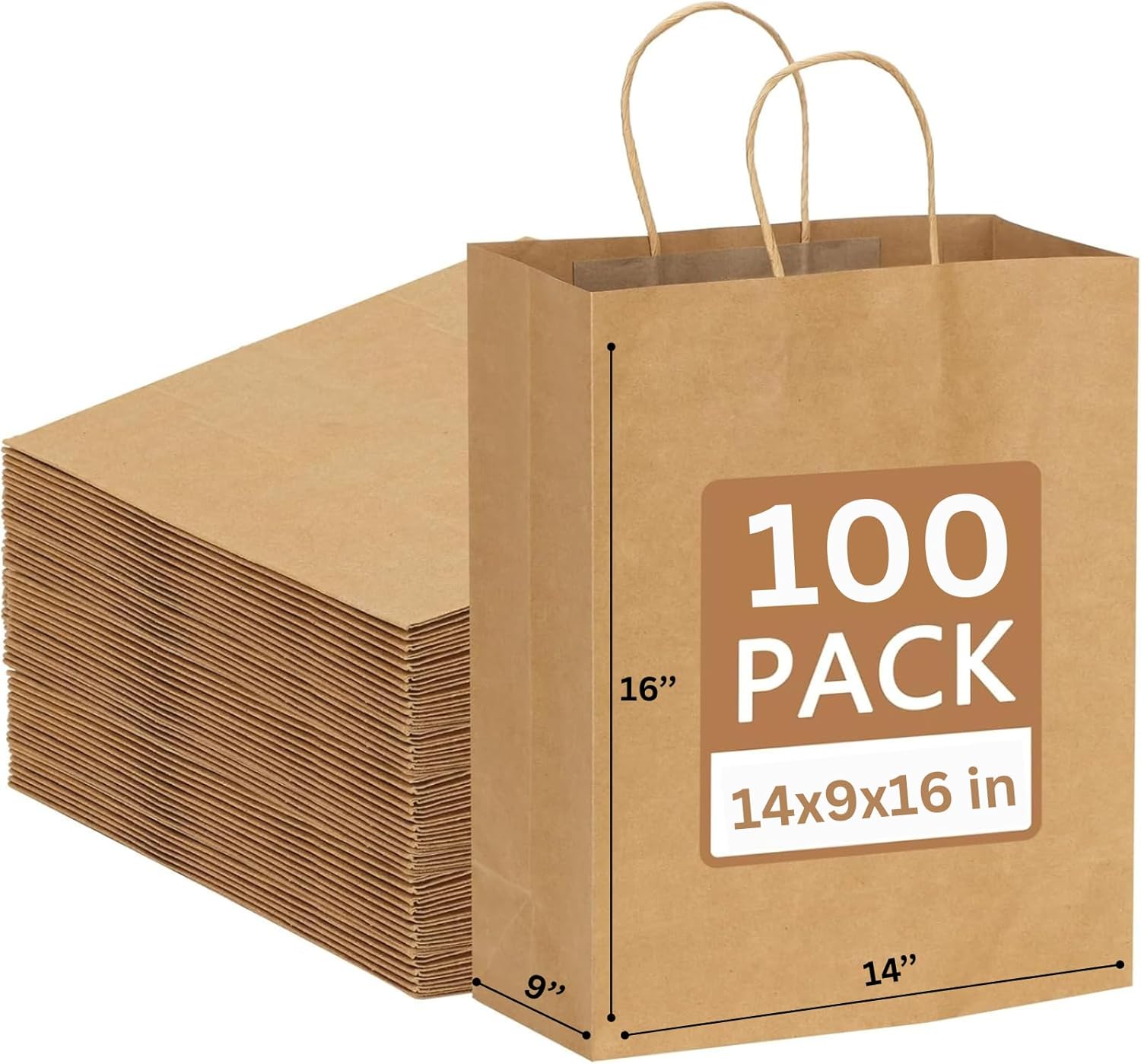 JET PAPER BAGS 14x9x16 Inch Large Brown Paper Bags with Handles