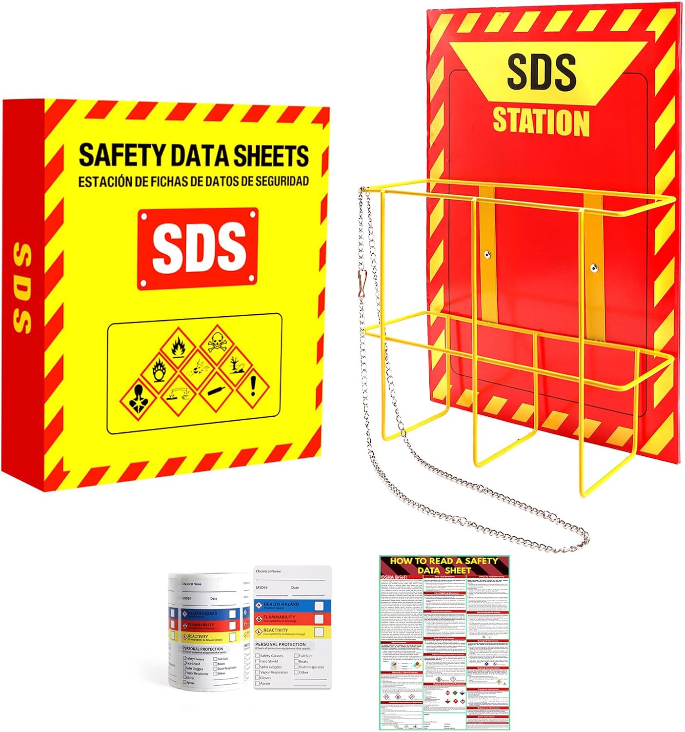 MSDS Yellow Heavy Duty 3 Inch Binder with SDS Wire Rack Kit