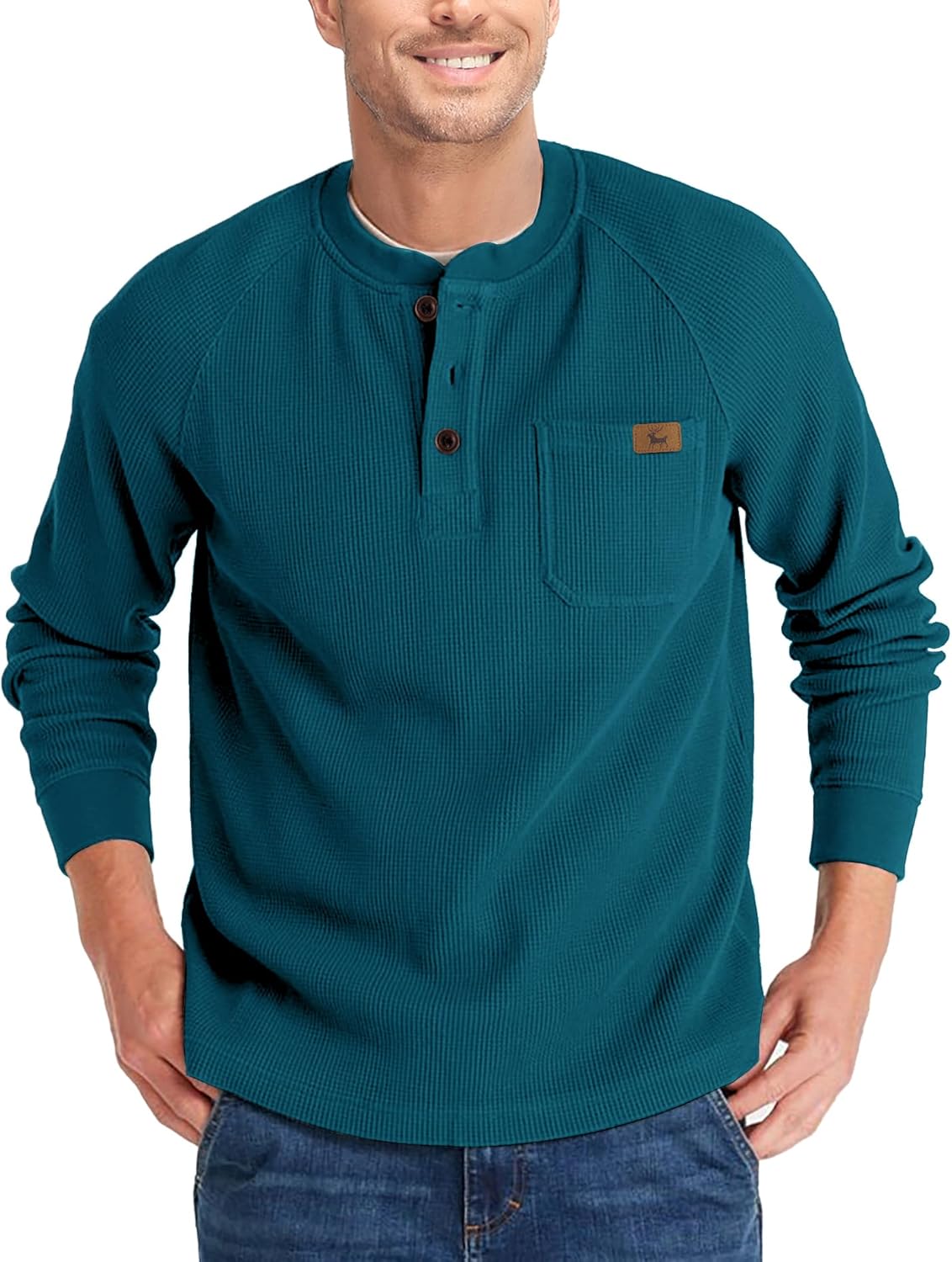 ZITY Long Sleeve Henley Shirts for Men Casual Waffle Fashion