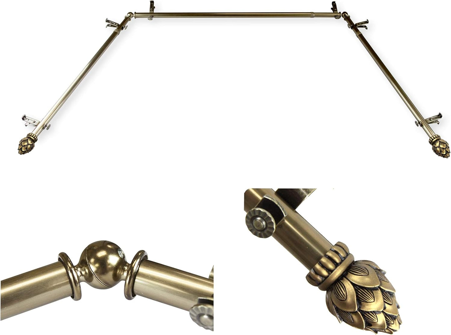 Bay Window Curtain Rod - Antique Brass Finish