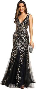 Sequin Tulle Mermaid Evening Dress Double V-Neck - Glam Glow