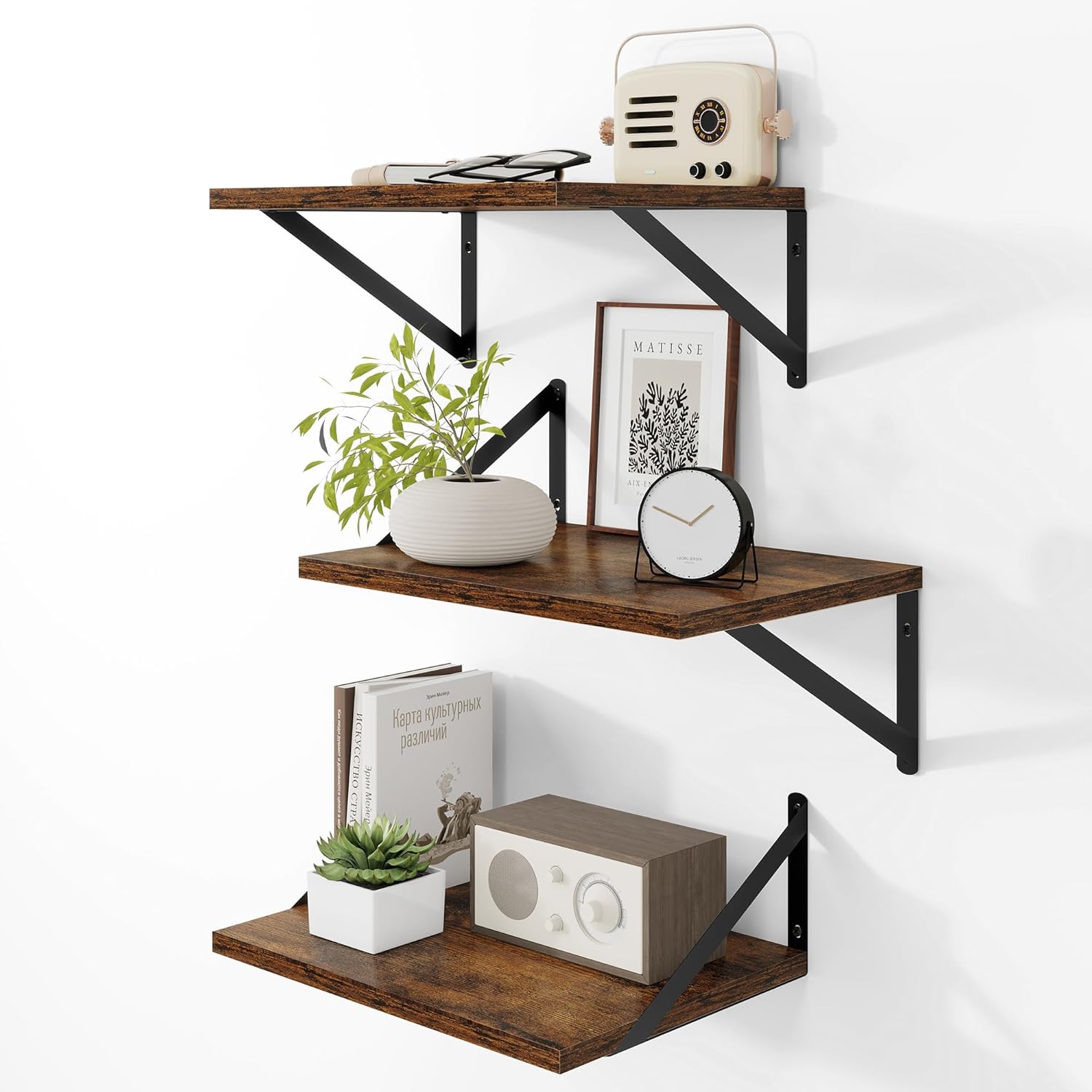 Deep Floating Shelves Set of 3 for Wall - Rustic Brown Design