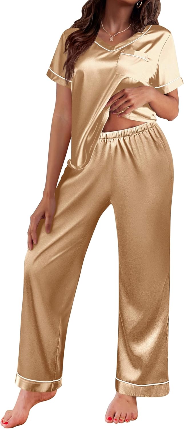 Ekouaer Satin Pajamas for Women - Soft Silk Sleepwear Set