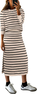 ANRABESS 2 Piece Skirt Set Striped Sweater Midi Dress (Style 7VG6)