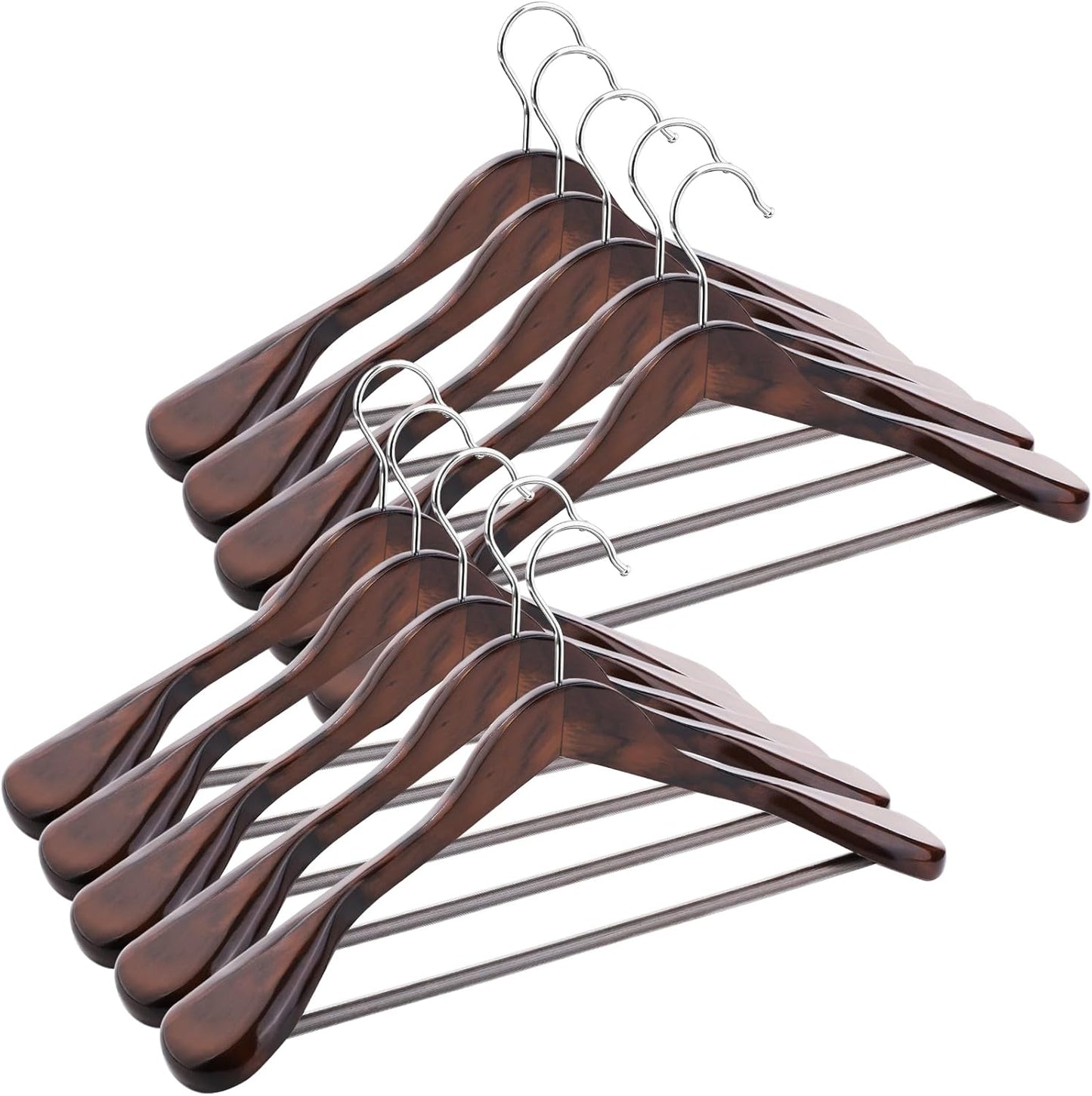 Solid Wood Suit Hangers with Non Slip Trouser Bar for Coats