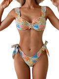 Eomenie Women's Metal Accent Bikini Set - Supportive V Neck Two Piece