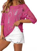 EVALESS Womens Crochet Hollow Out Knit Tops - Versatile Beach Cover Up