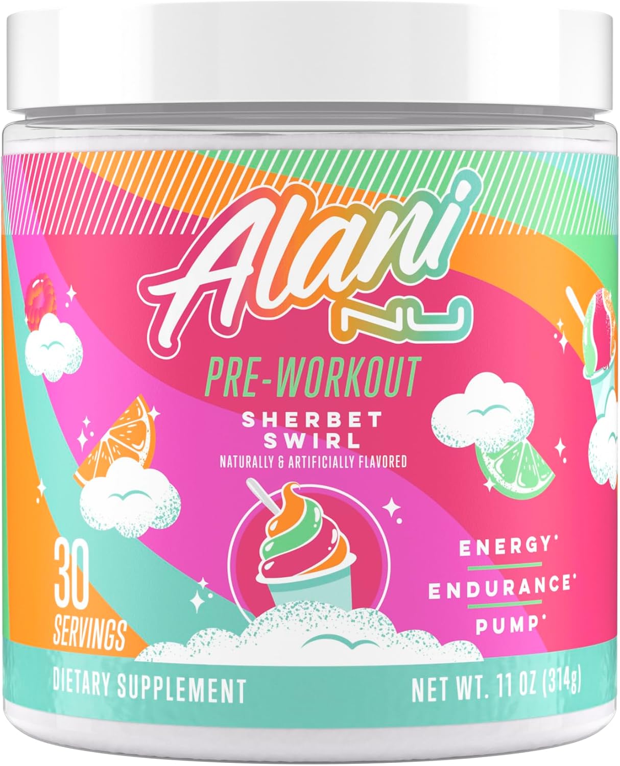 Alani Nu Pre Workout Powder Sherbet Swirl for Energy Boost