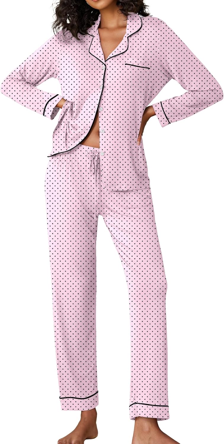 Ekouaer Pajamas Women's Long Sleeve Sleepwear Soft Button Down Set