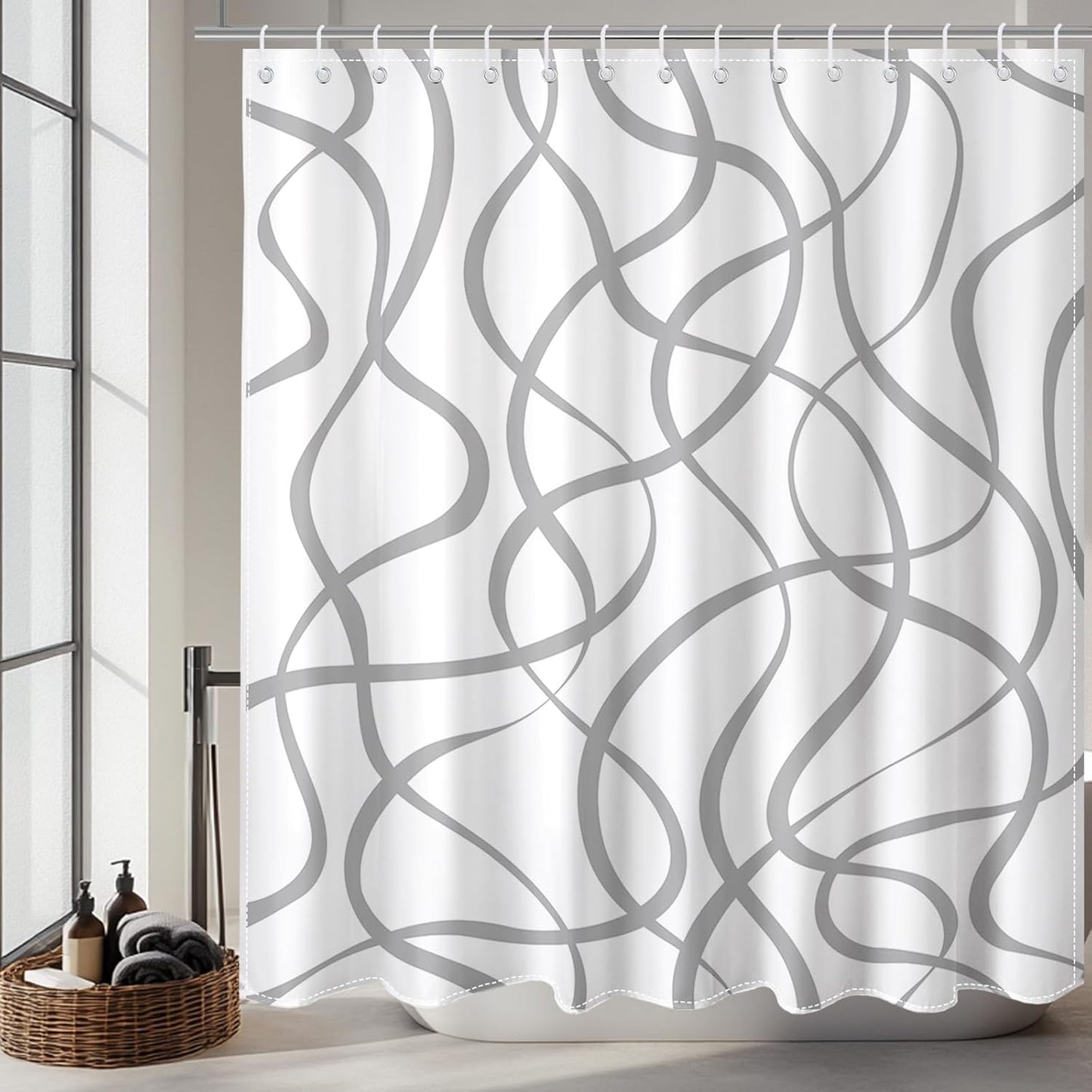 Modern Grey Striped Shower Curtain Set