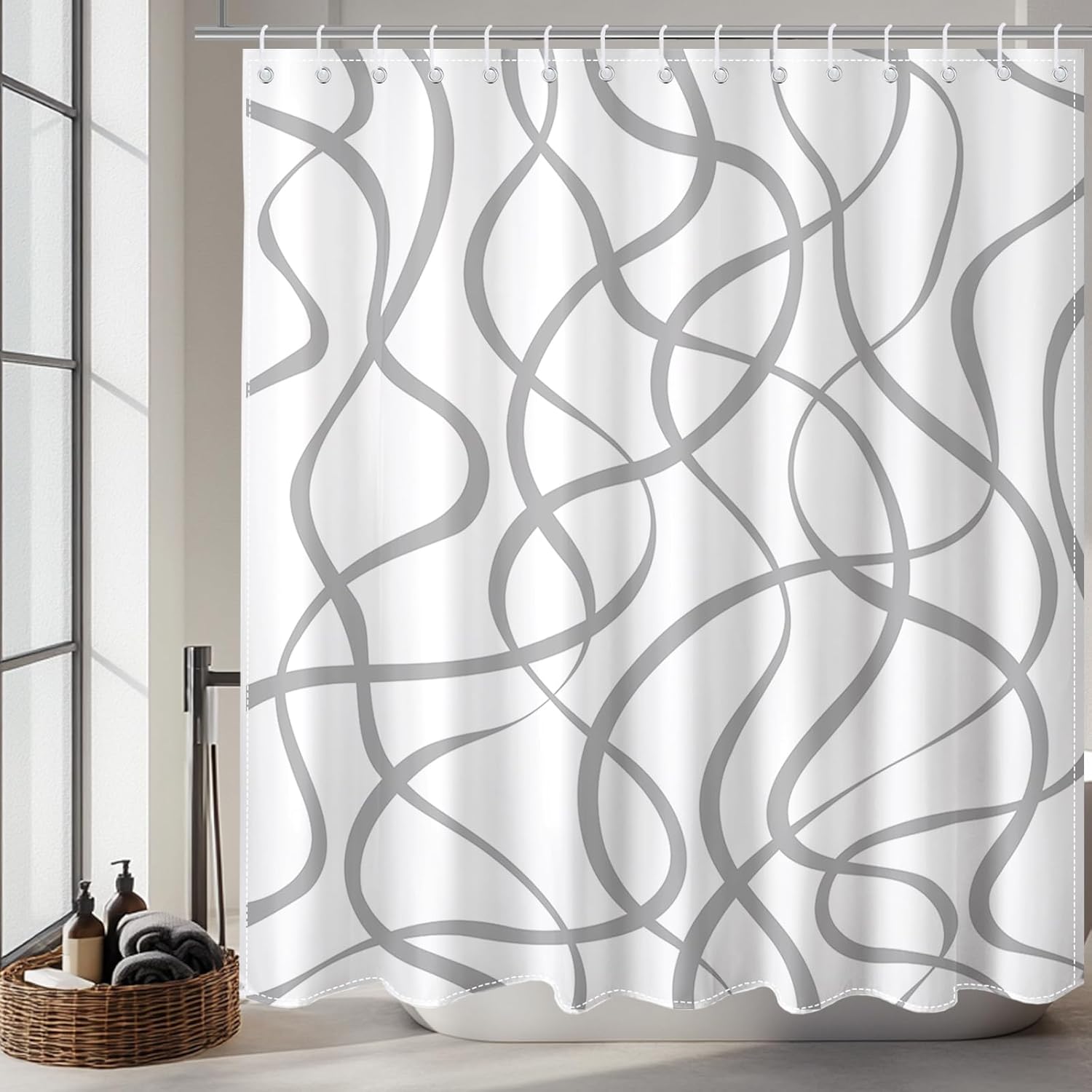 Modern Grey Striped Shower Curtain Set
