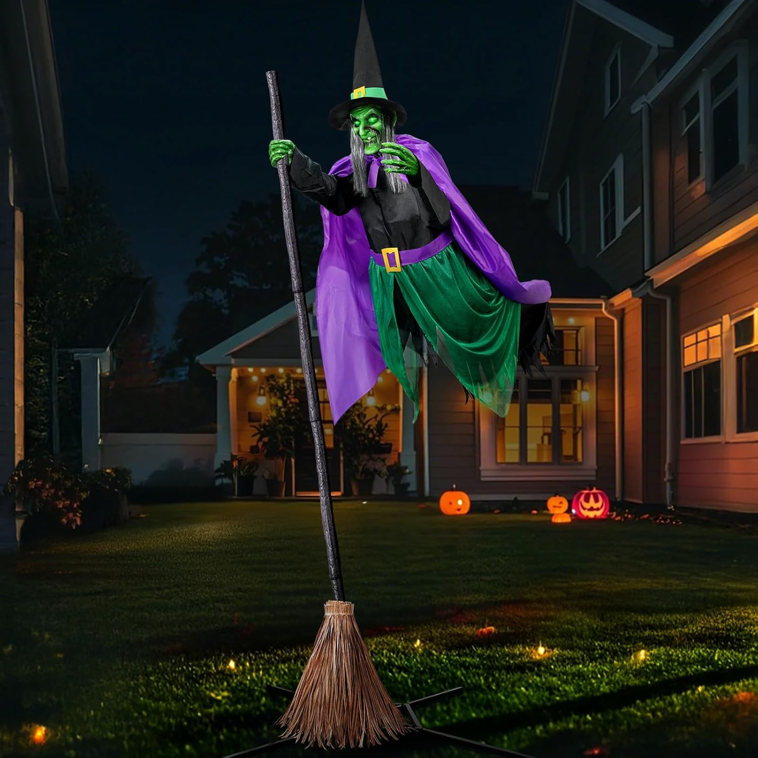 12 Ft Animated Hovering Witch Prop for Spooky Halloween Decor