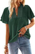Womens V Neck Butterfly Sleeve Blouse - Swiss Dot Crochet Lace