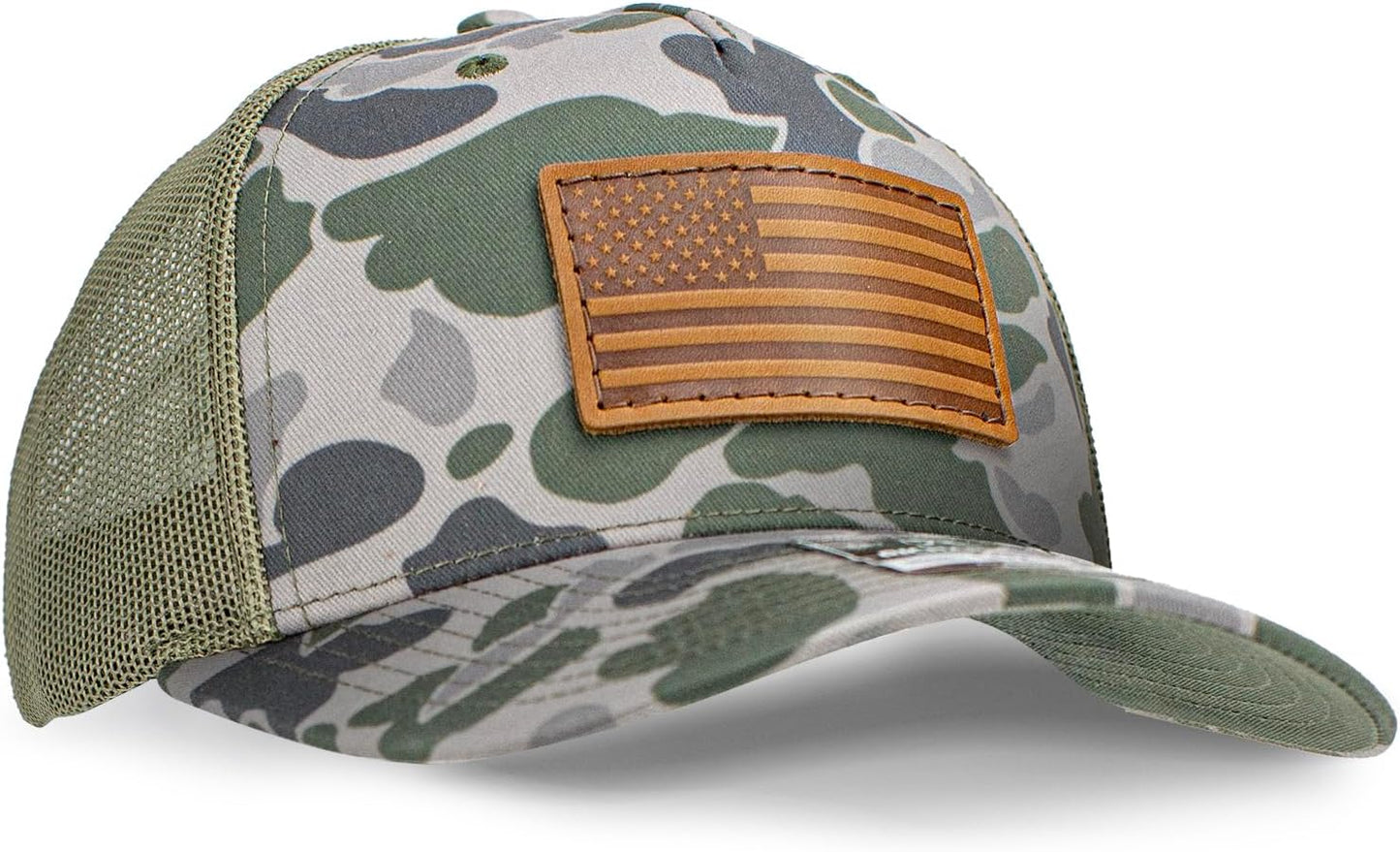 Leather Patch Trucker Hat for Men - American Flag Design