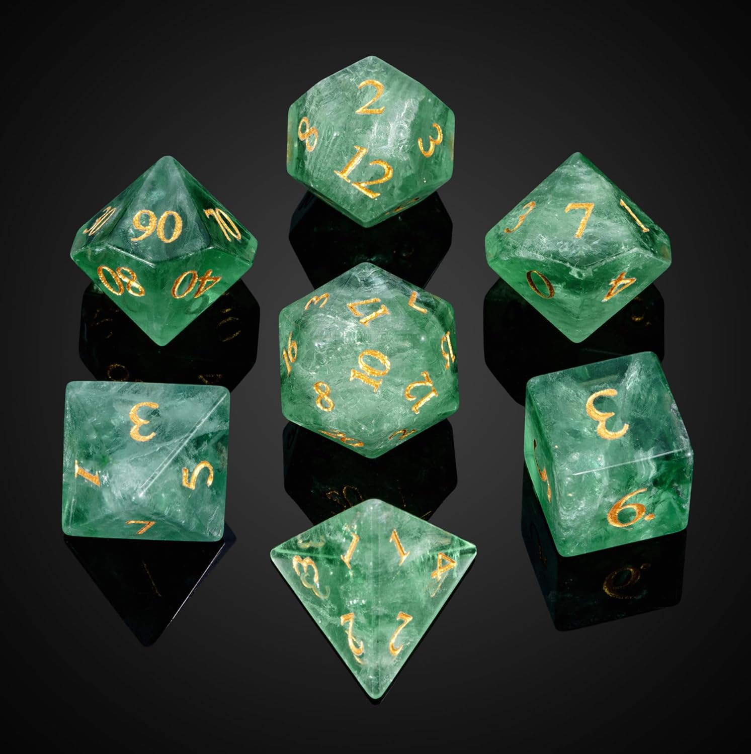 Natural Gemstone Dice Set 7PCS Green Fluorite for DND Games