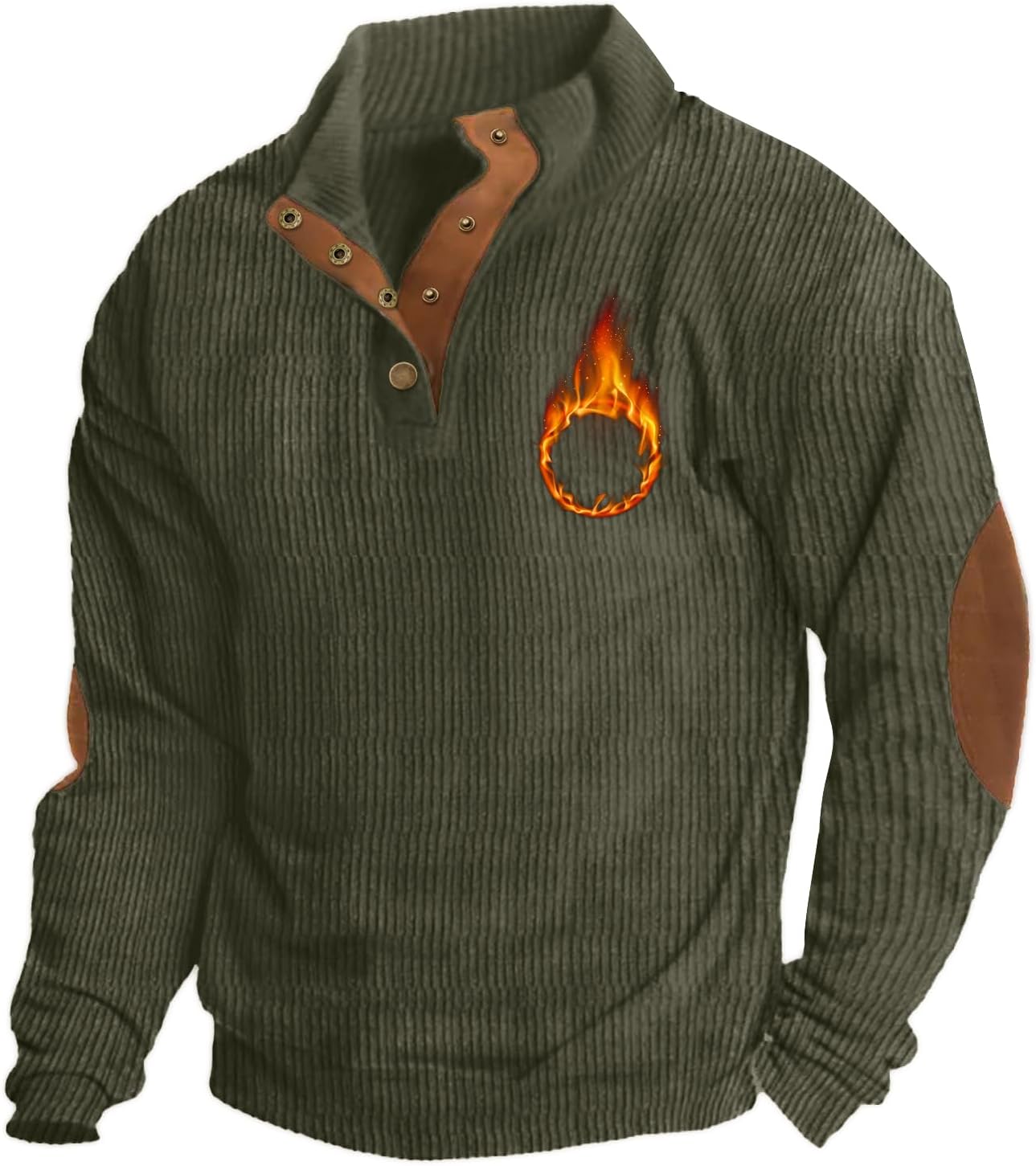 Mens Casual Corduroy Sweatshirt with Stand Collar and Buttons