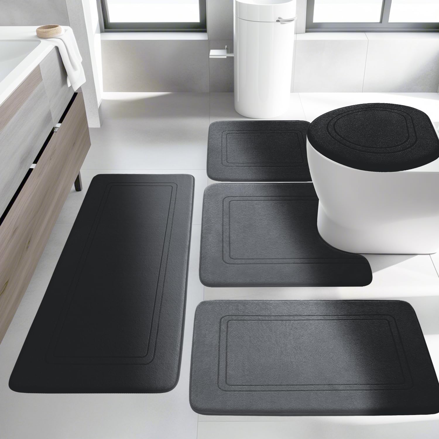 YIHOUSE Black Memory Foam Bath Mat Set for Ultimate Comfort