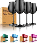 Stainless Steel Wine Glasses Set of 4 - Unbreakable 18 oz Mirror-Black