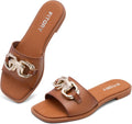 Women's Flat Sandals Slides with Gold Jewelry Accents - Comfortable