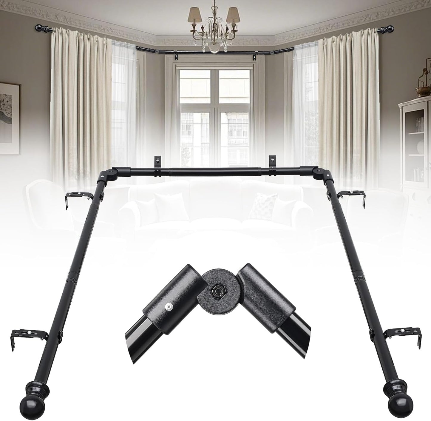 Adjustable U-Shaped Bay Window Rods - Fits Any Size!