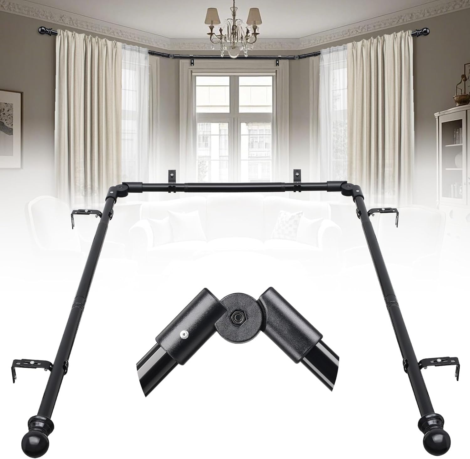 Adjustable U-Shaped Bay Window Rods - Fits Any Size!