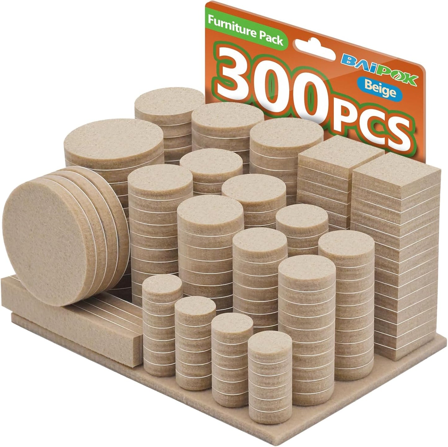 300 Pack Beige Furniture Felt Pads - Anti-Scratch Floor Protection