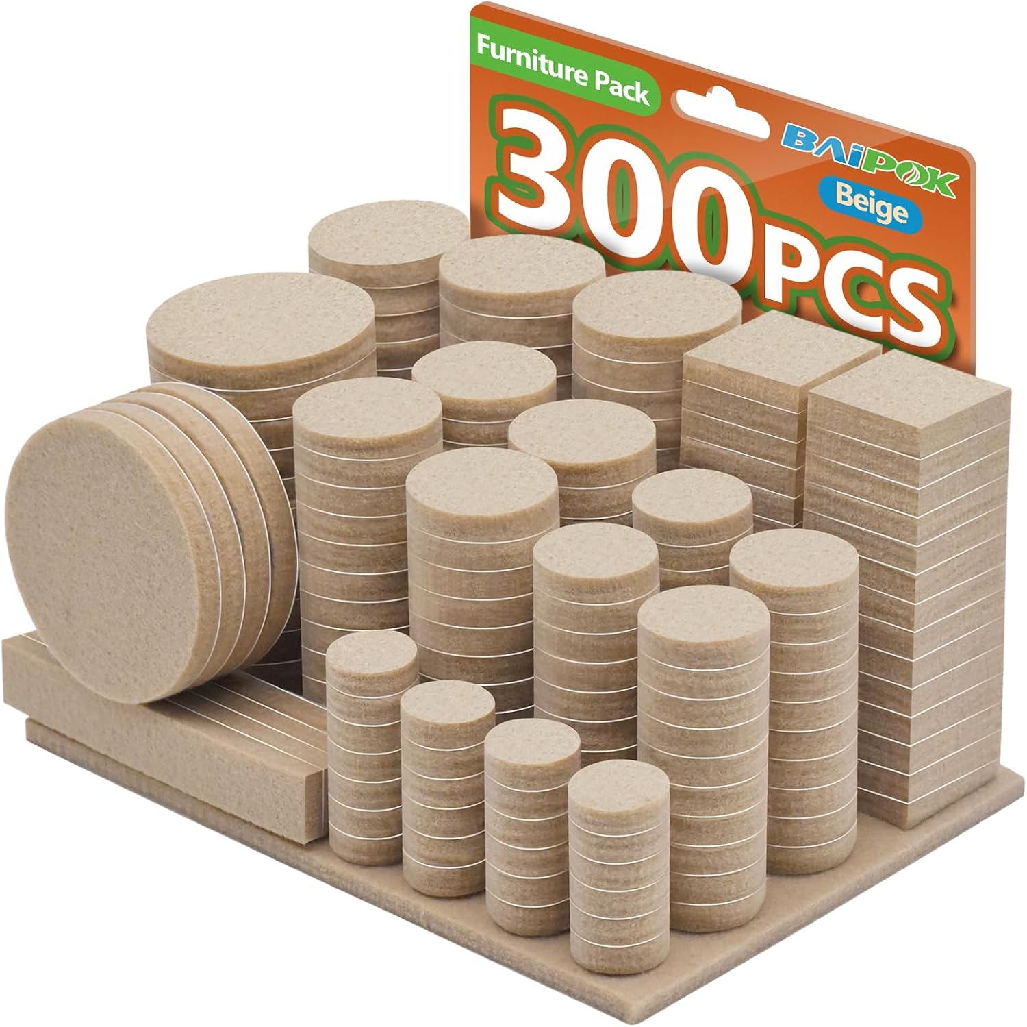 300 Pack Beige Furniture Felt Pads - Anti-Scratch Floor Protection