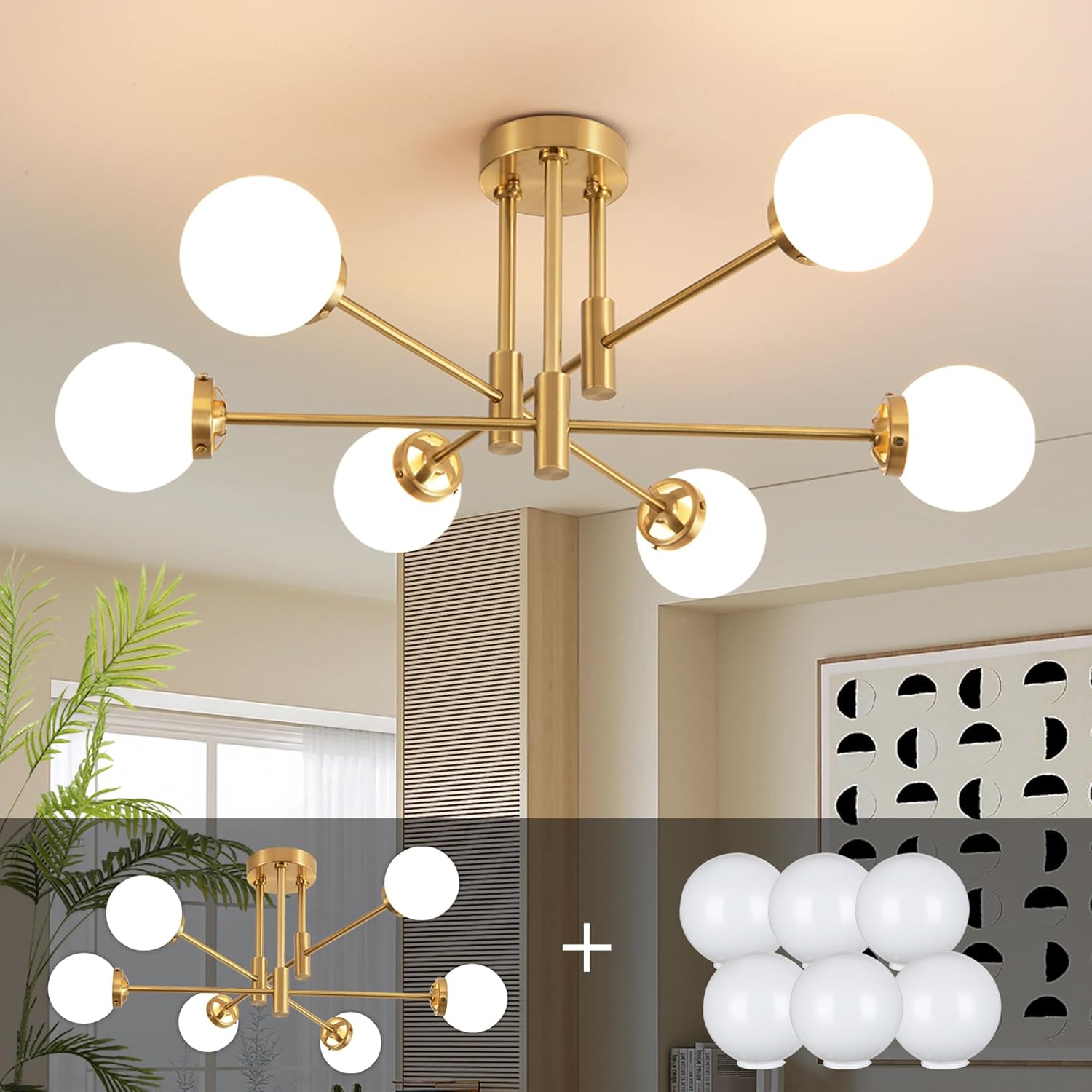 Biewalk Gold Sputnik Chandelier for Modern Living Spaces