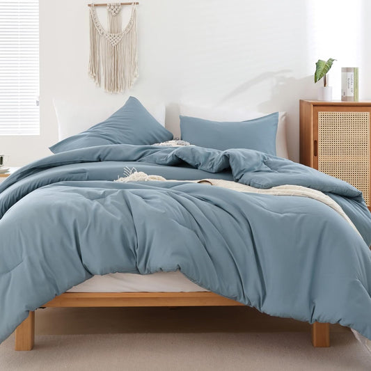 ROSGONIA Oversized Queen Comforter Set in Dusty Blue - 3pcs