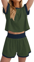 Striped Knit 2-Piece Lounge Set for Women - Soft Ribbed Summer