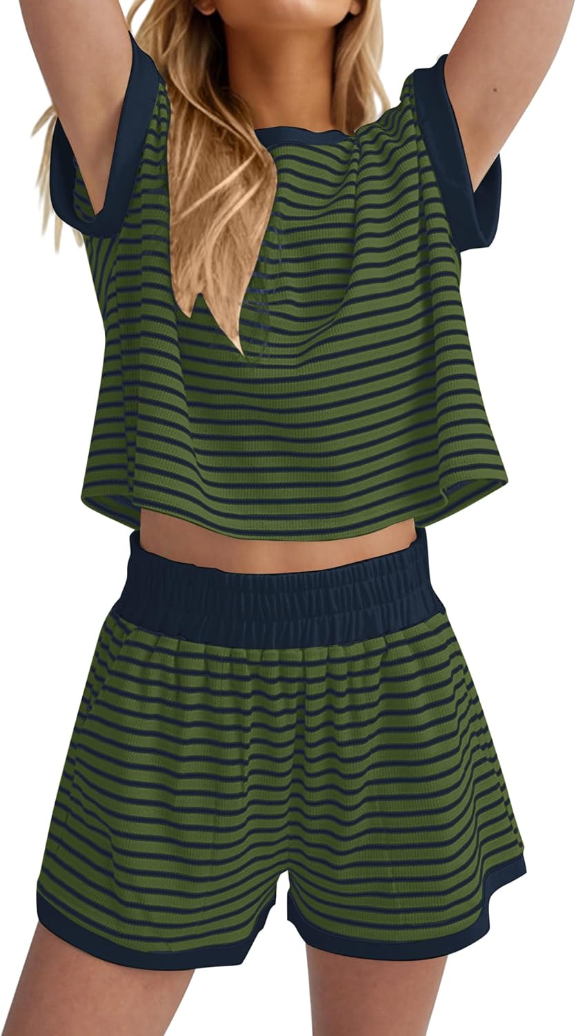 MISSACTIVER 2 Piece Lounge Set Women Stripe Knit Casual Wear