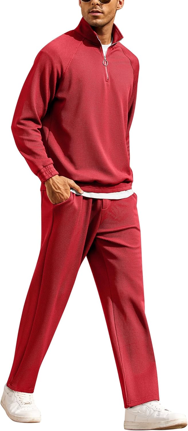 COOFANDY Men's Tracksuit 2 Piece Relaxed Fit Half-zip Set