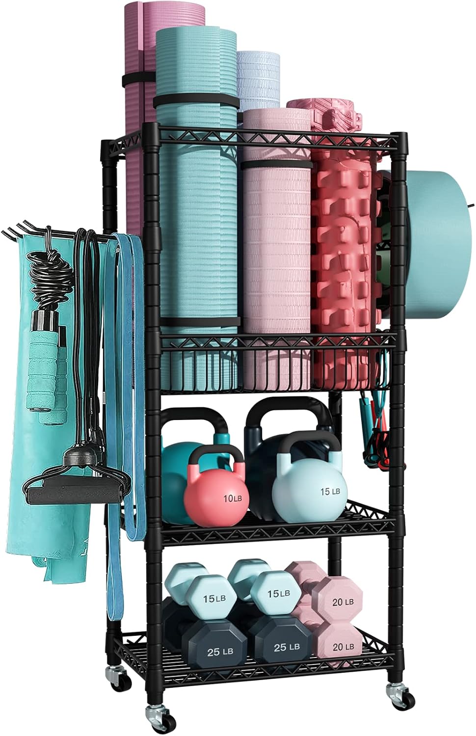 FUTASSI Home Gym Organizer - 3-Tier Storage on Wheels