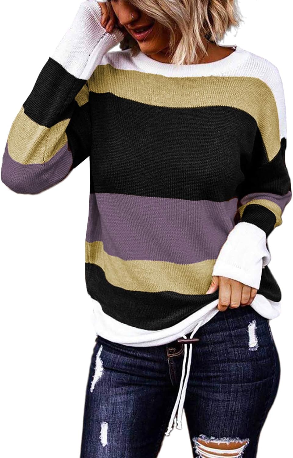 Dokotoo Womens Sweaters Striped Fall Winter Outfits 2025